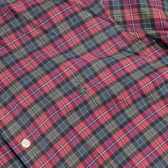Ralph Lauren Shirt Mens L Red Plaid Button Down Green Holiday Cotton Festive - Picture 5 of 10